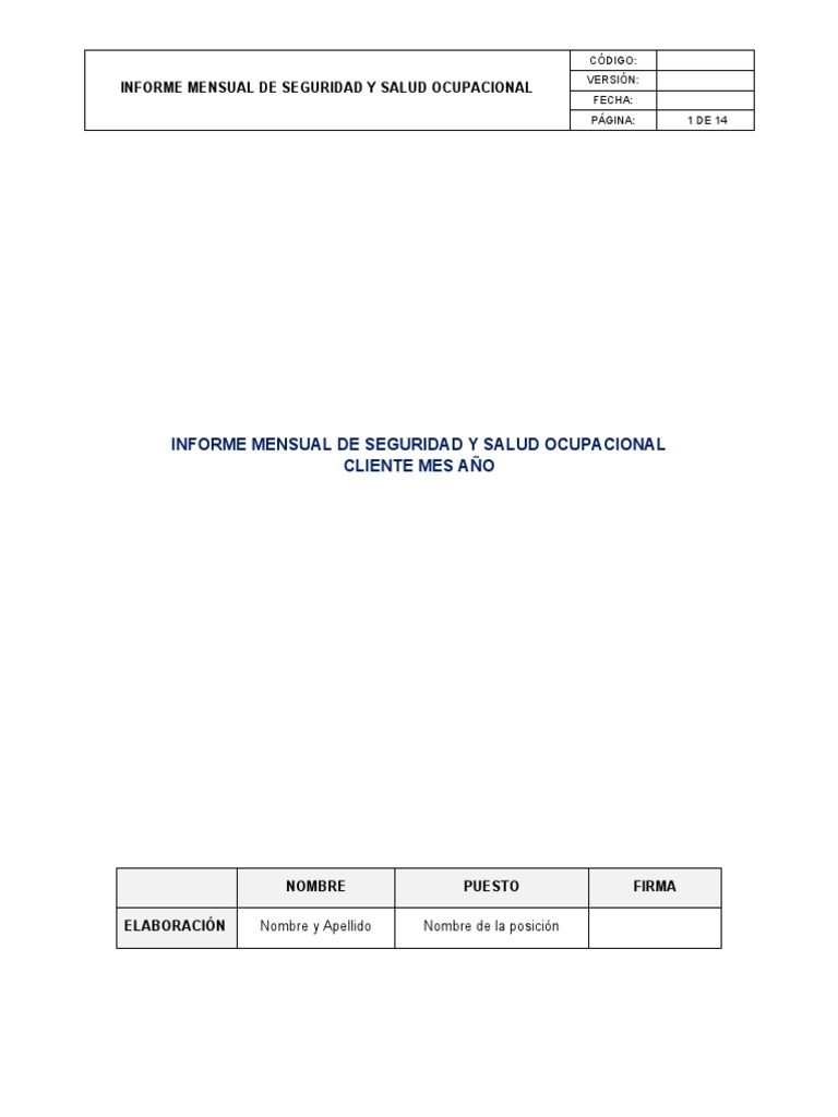 Informe Mensual de Seguridad Laboral | PDF | Seguridad y salud ...