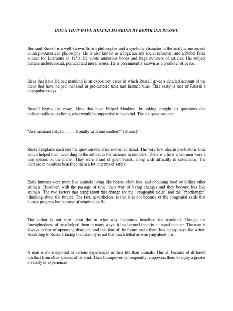 Ideas That Have Helped Mankind by Bertrand Russel PDF Science Liberty