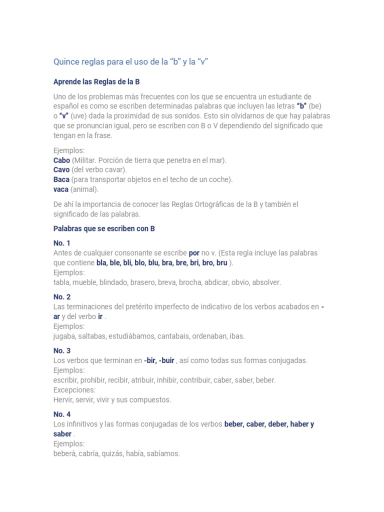 Reglas del uso de la B y V | PDF | Lengua española | Verbo