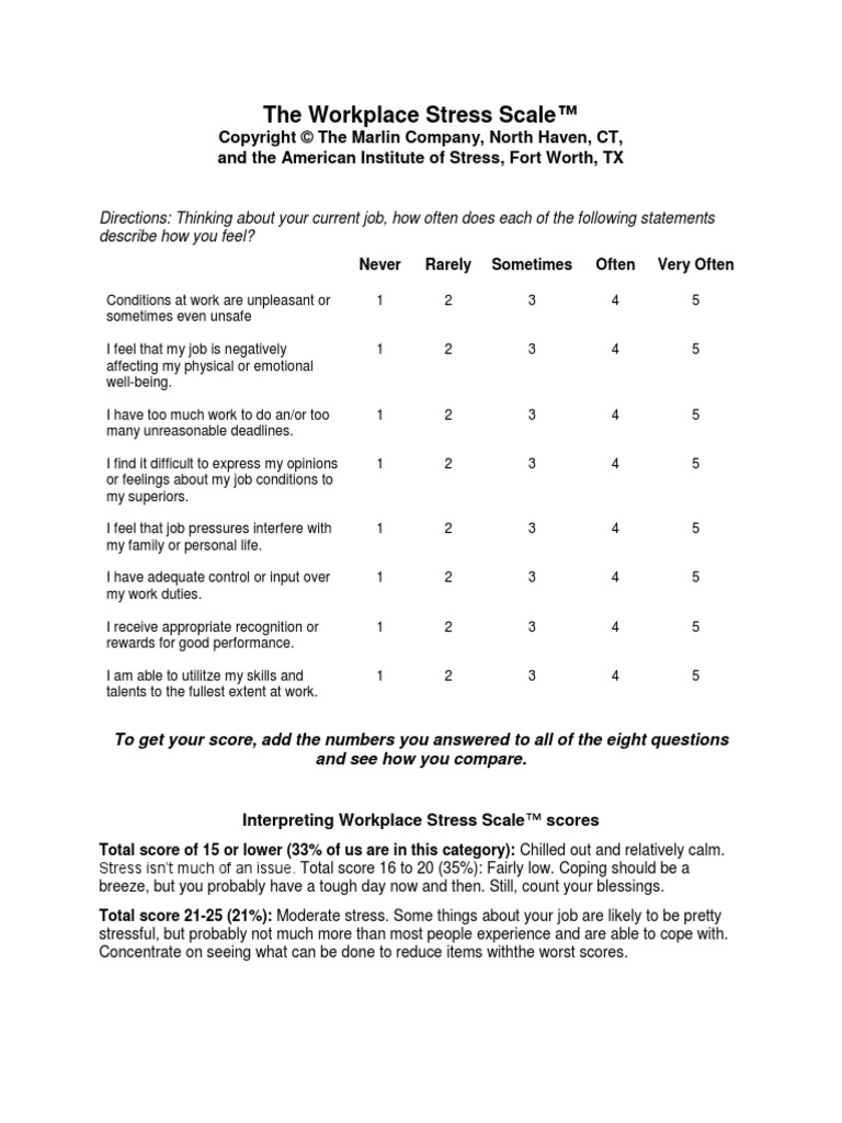 The Workplace Stress Scale PDF Stress (Biology) Occupational Stress