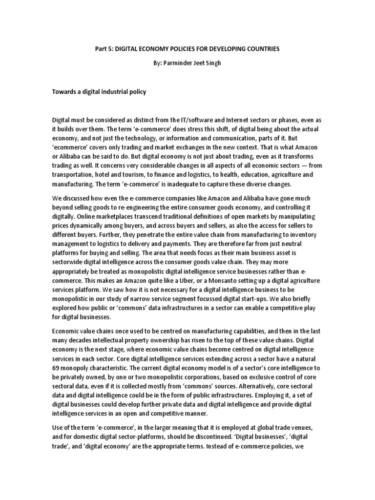 Digital Economy Policies For Developing Countries PDF E Commerce