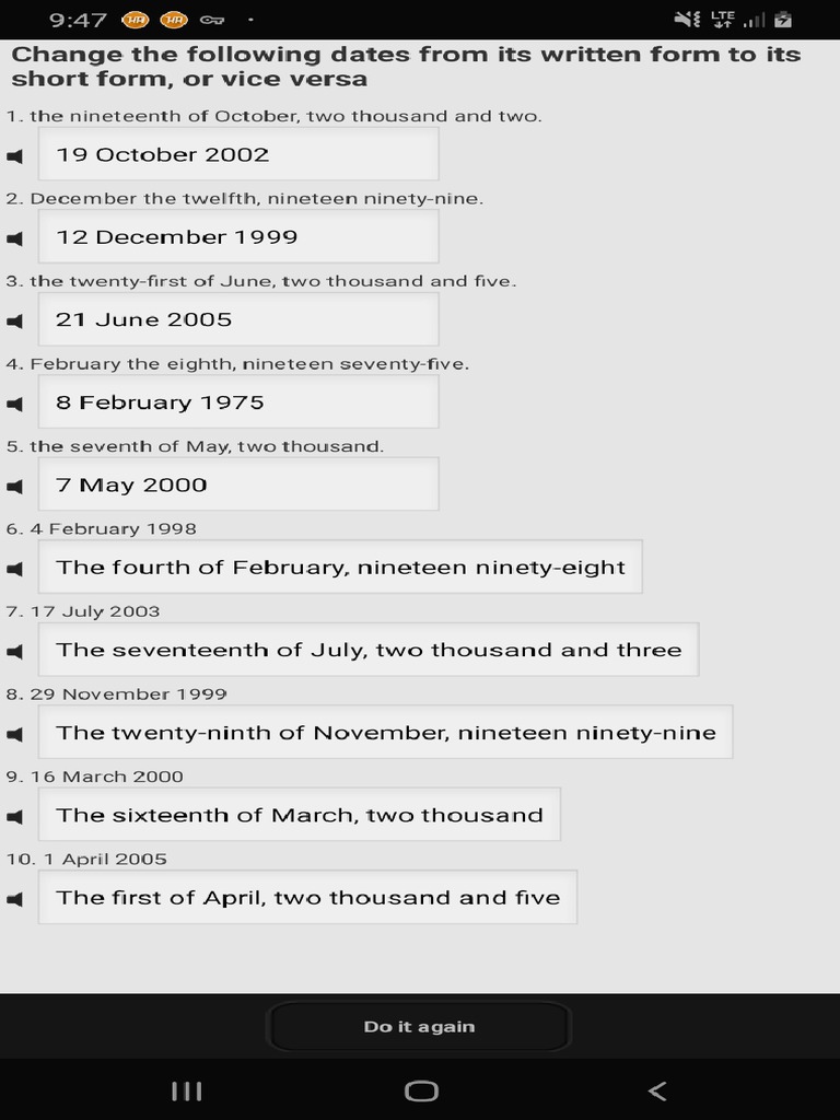 Dates English Exercises | PDF