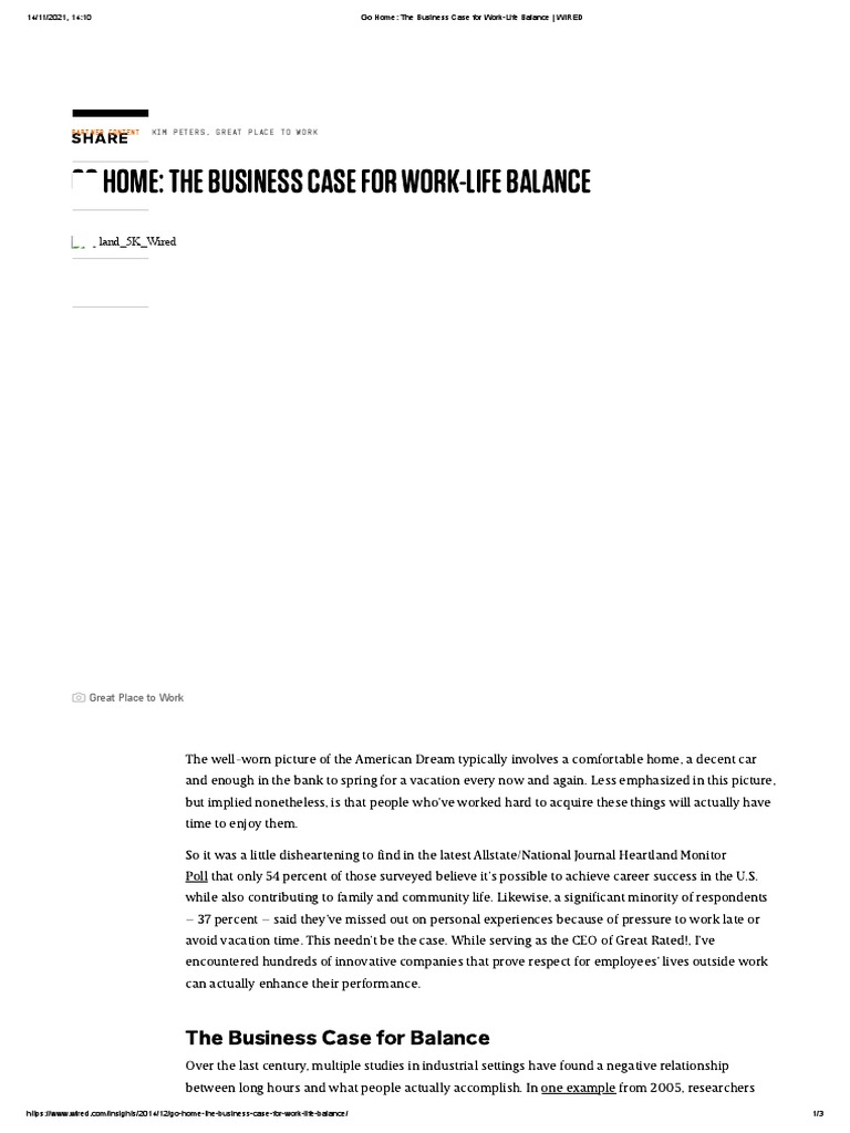 Go Home - The Business Case For Work-Life Balance | PDF | Working Time ...