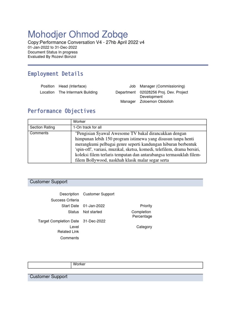 Performance Objectives Overview 2022 | PDF