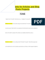 Requirements For Articles and Blog Posts Projects Tone