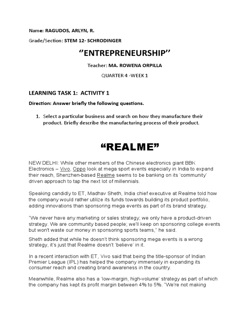 Entrepreneurship Week 1 Quarter 4 | PDF | Entrepreneurship | Human ...