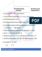 CLASS X Mathematics Exam (Polynomials) Time Allowed: 55 Mins Maximum Marks: 30