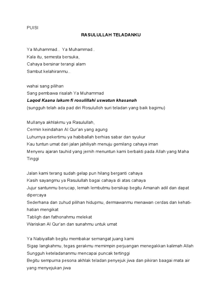 Puisi Teladan Akhlak Rasulullah | PDF