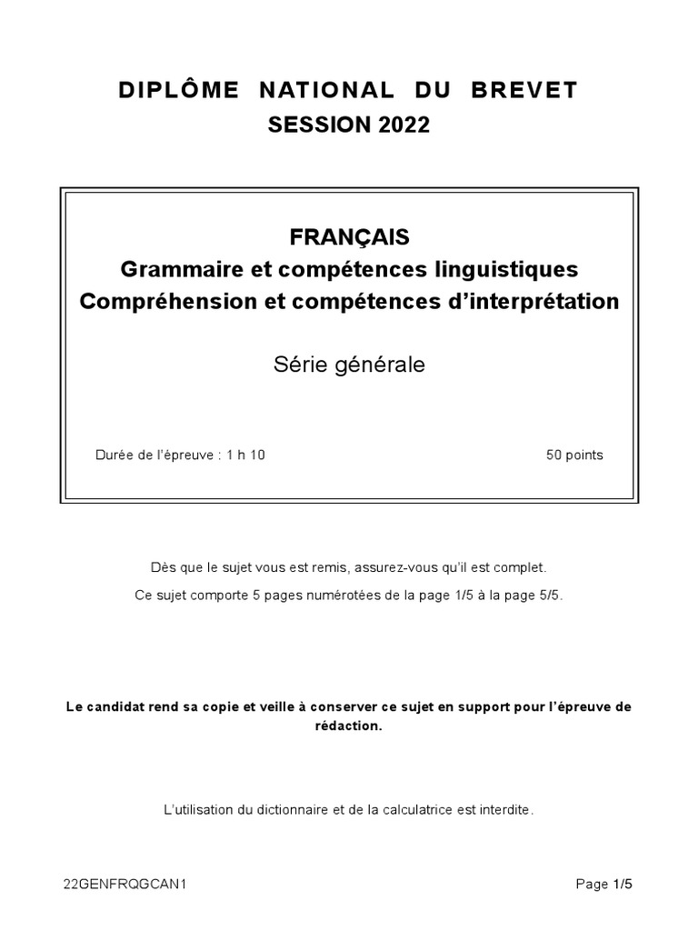 Sujet Brevet Histoire Avec Corrigé Pdf 2022 Sujet Brevet-2022 Français-Grammaire-Compréhension-Amérique Du Nord | PDF