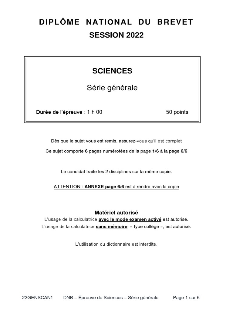 Sujet Brevet Sciences 2022 Pdf Corrigé Sujet Brevet-2022 Sciences-Amérique Du Nord | PDF