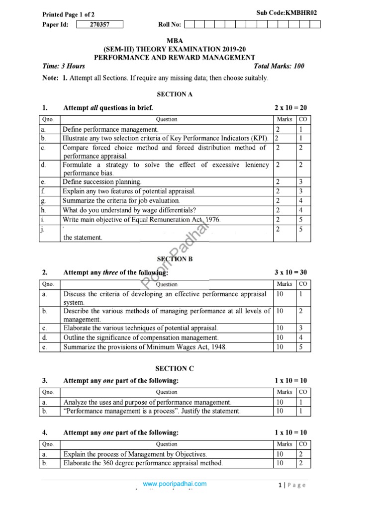 Performance and Reward Management KMBHR02 | PDF