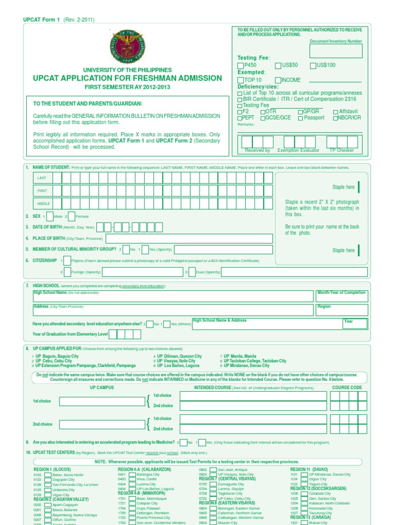 UPCAT Form 1 Application Guide | PDF | University And College Admission ...