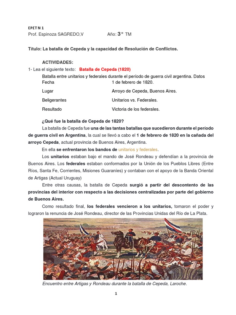 Batalla de Cepeda EPET 1 PDF América del Sur Conflictos