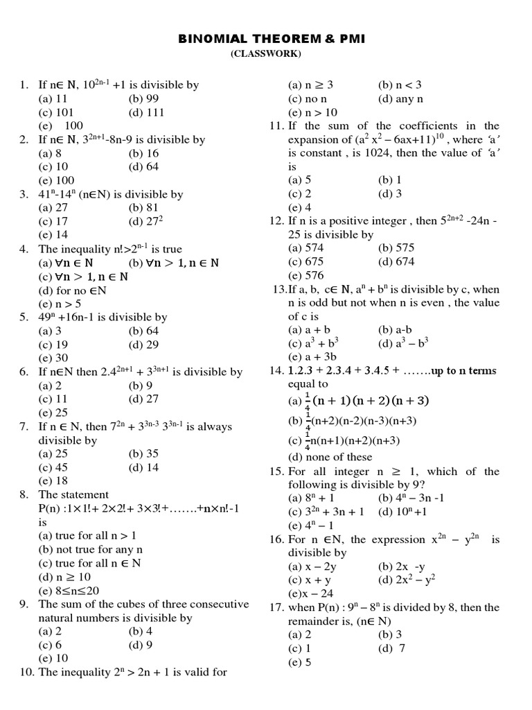 Binomial Theorem (Classwork) | PDF | Elementary Mathematics ...
