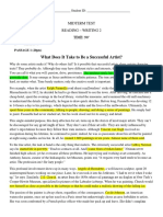 What Does It Take To Be A Successful Artist?: Midterm Test Reading - Writing 2 TIME: 90'