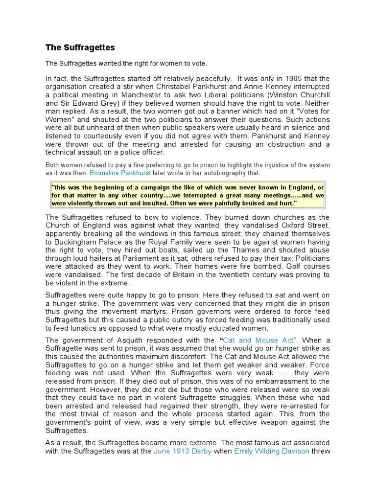 The Suffragettes | PDF | Human Rights | Women's Suffrage