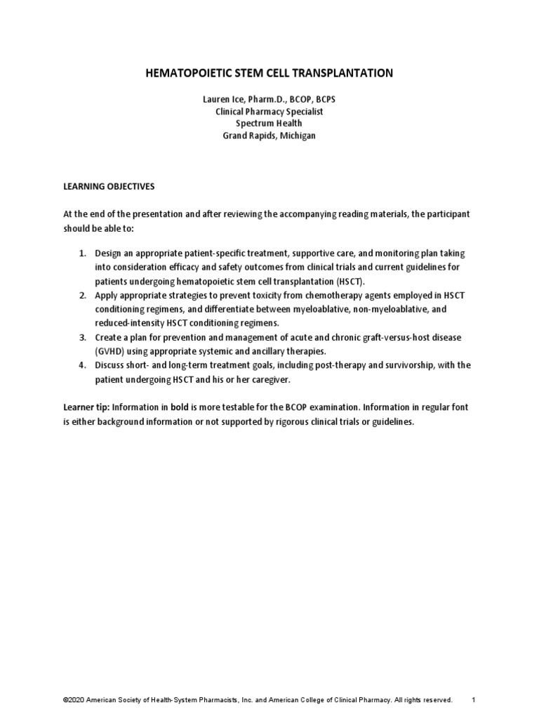 10 On 2020 HSCT WB | PDF | Hematopoietic Stem Cell Transplantation ...