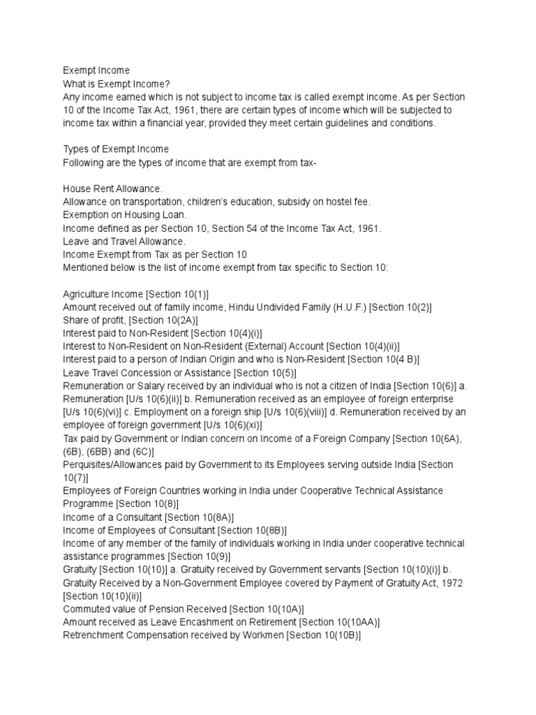 Exempted Tax Sec 10 PDF Taxes Employment