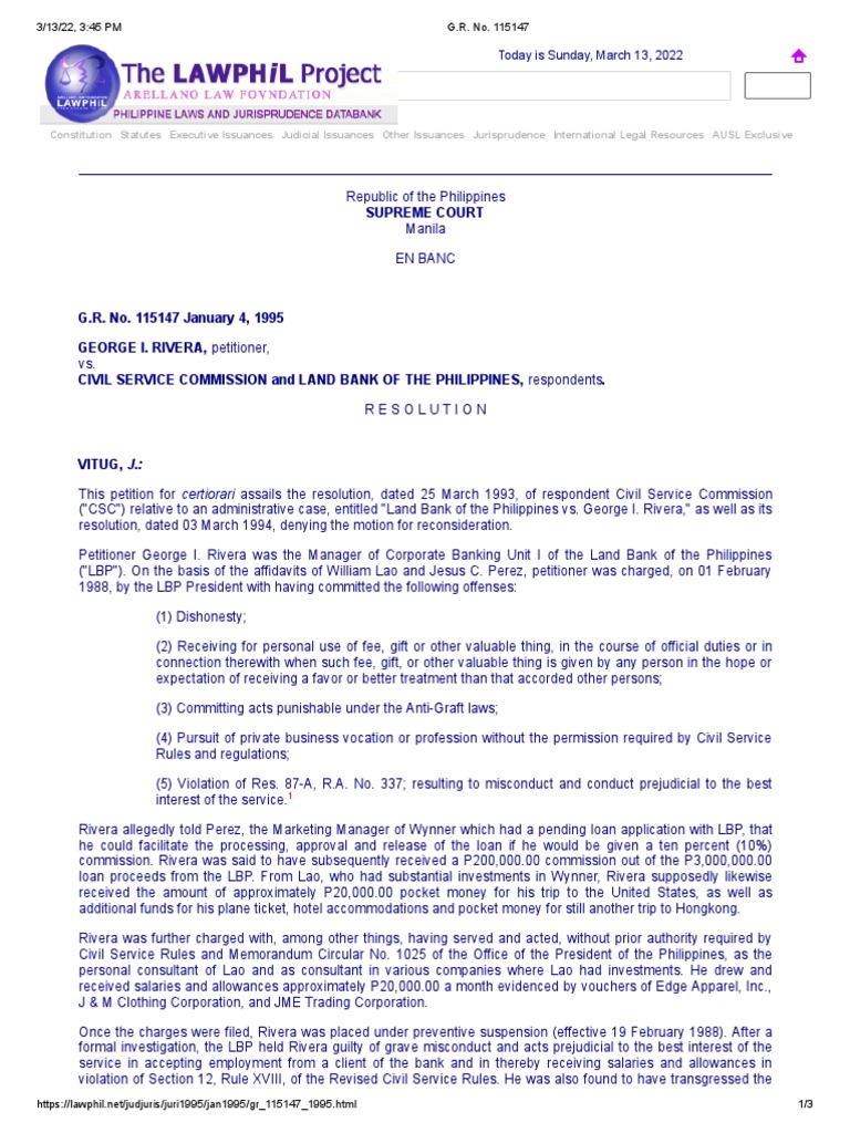 Supreme Court Ruling on Rivera vs. CSC | PDF | Justice | Crime & Violence