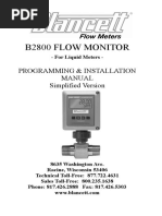 B2800 Flow Monitor: Programming & Installation Manual Simplified Version