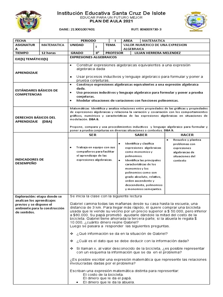 Plan de Aula Grado | PDF | Fórmula | Salón de clases