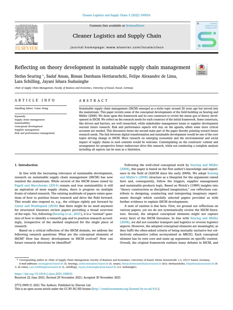 Cleaner Logistics and Supply Chain PDF Supply Chain Supply Chain Management