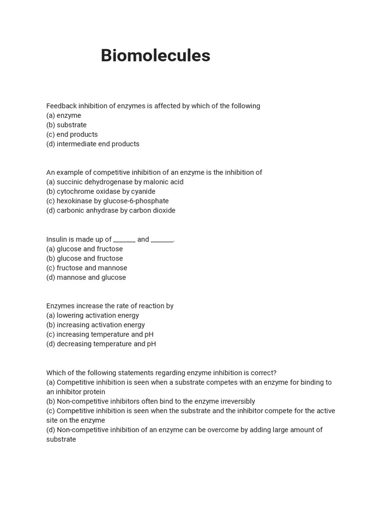 Biomolecules MCQ PDF Enzyme Enzyme Inhibitor