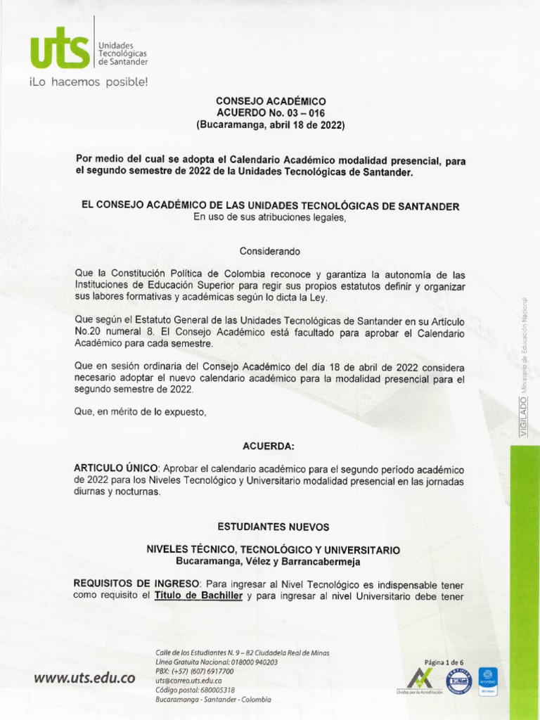 Uts Calendario PDF Gobierno Ley Pública