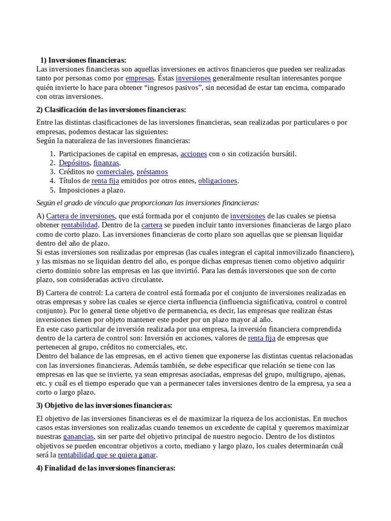Inversiones Financieras a Corto Plazo | PDF | Compartir (Finanzas ...