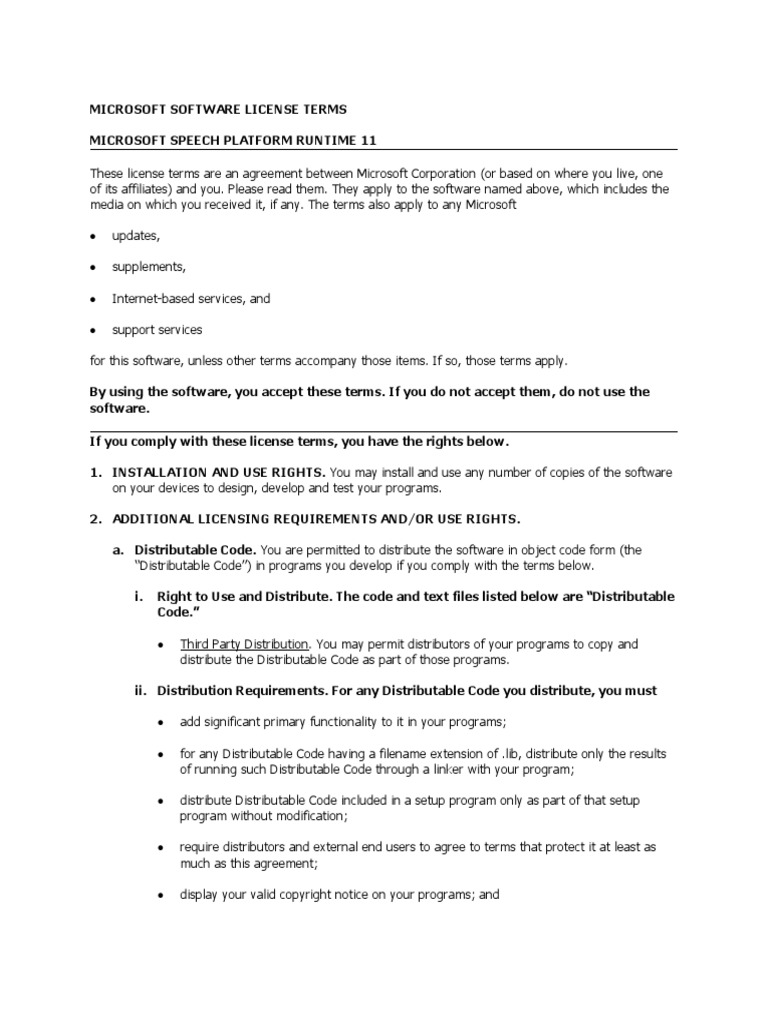 Speech Platform Runtime 11 Licence PDF Source Code License