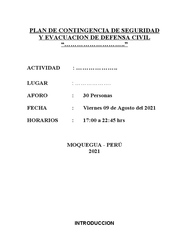 Plan de Contingencia y Evacuación 2021 | PDF | Defensa Civil | Bombero
