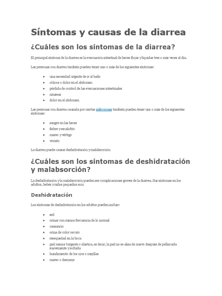 Síntomas y Causas de La Diarrea PDF Diarrea Heces
