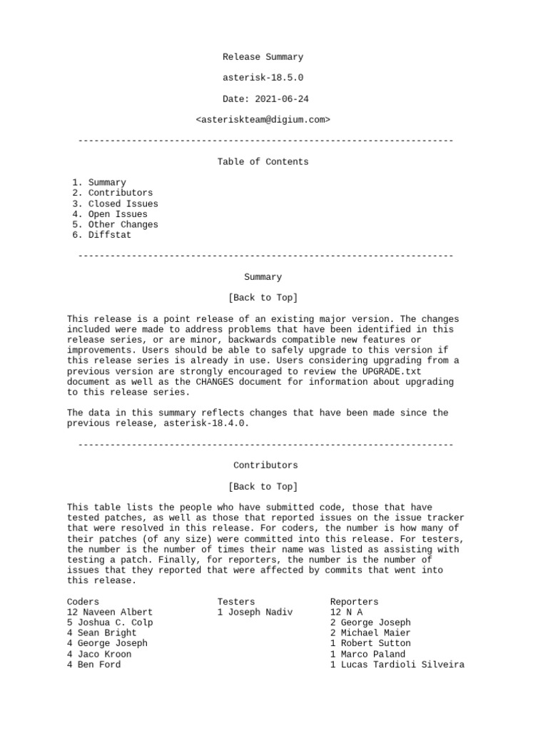 Asterisk 18.5.0 Release Notes | PDF | Information Age | Information ...