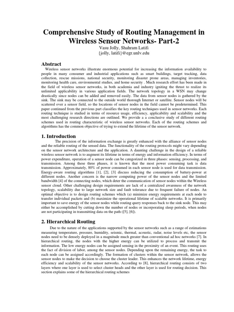 Comprehensive Study of Routing Management in Wireless Sensor Networks ...