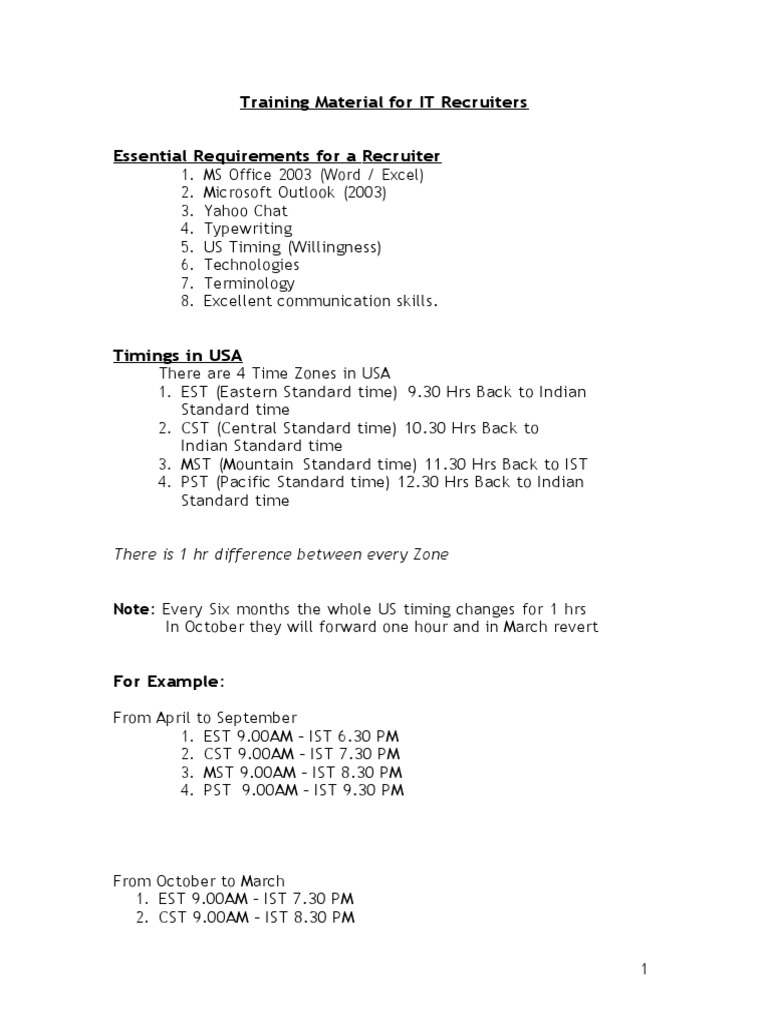 Training Material For It Recruiters Essential Requirements For A