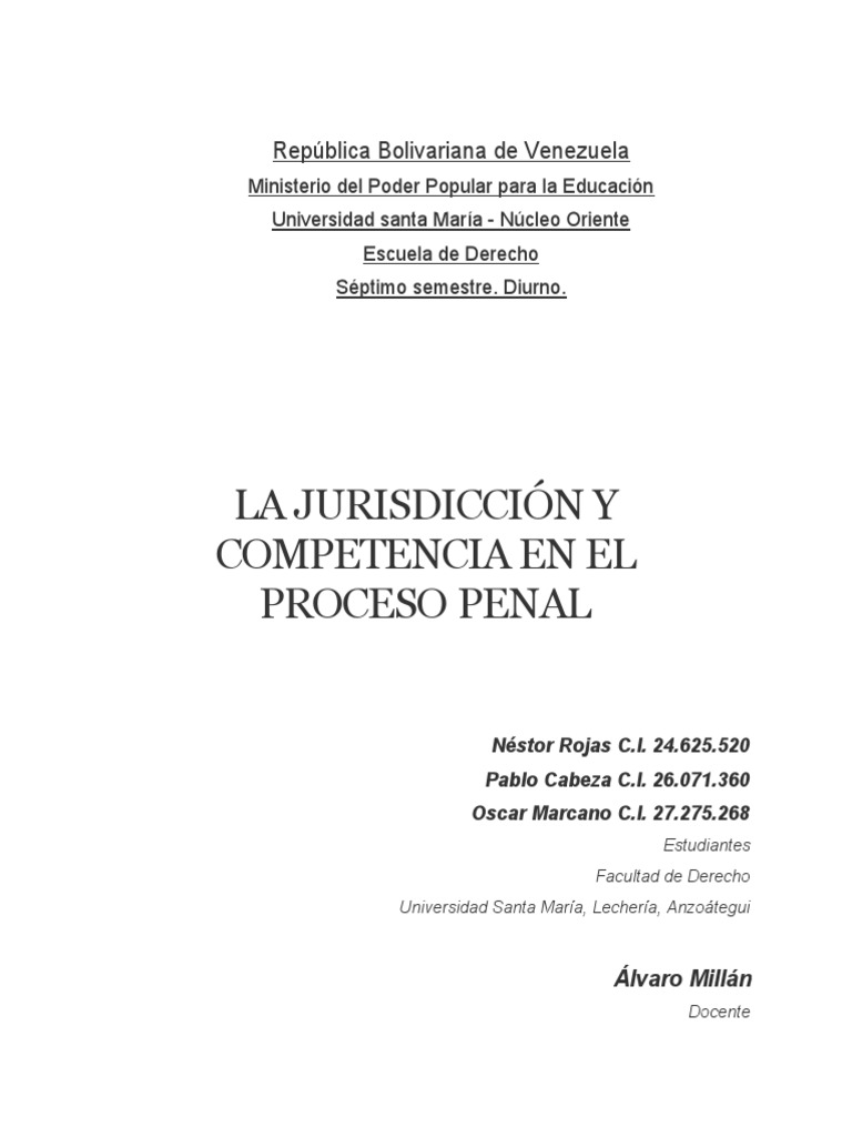 Jurisdicción y Competencia en el Proceso Penal | PDF | Jurisdicción ...
