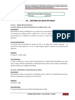 Especificaciones Sistema de Agua Potable