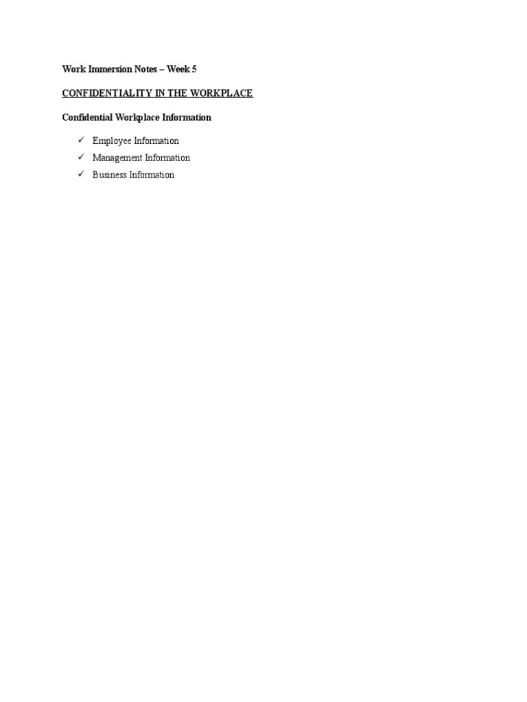Work Immersion Notes - Week 5 | PDF