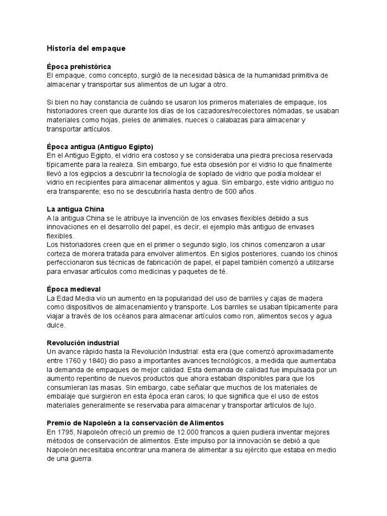 Evolución del empaque a lo largo de la historia | PDF | Papel | El plastico