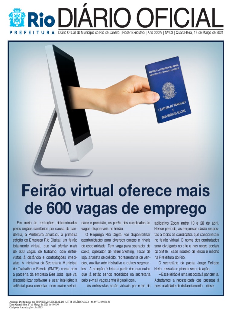 Diário Oficial | Download grátis PDF | Rio de Janeiro | Orçamento ...