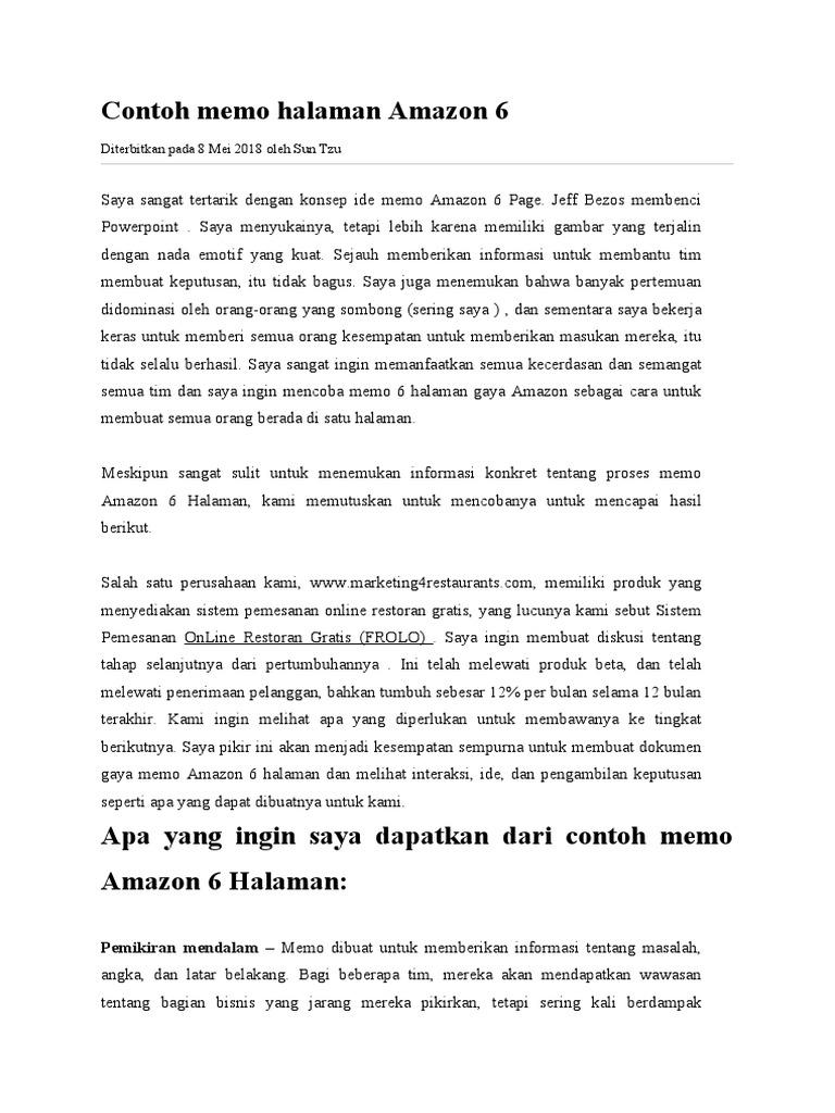 Sample Amazon 6 Page Memo