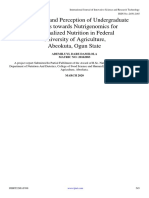 Knowledge and Perception of Undergraduate Students Towards Nutrigenomics For Personalized Nutrition in Federal University of Agriculture, Abeokuta, Ogun State