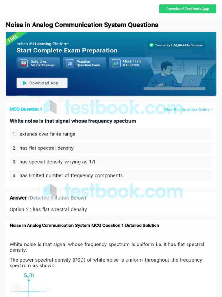 MCQ On Noise in Analog Communication System 5eea6a0f39140f30f369e5fa PDF