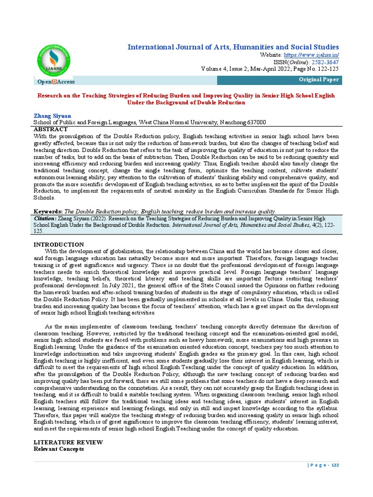Research On The Teaching Strategies of Reducing Burden and Improving ...