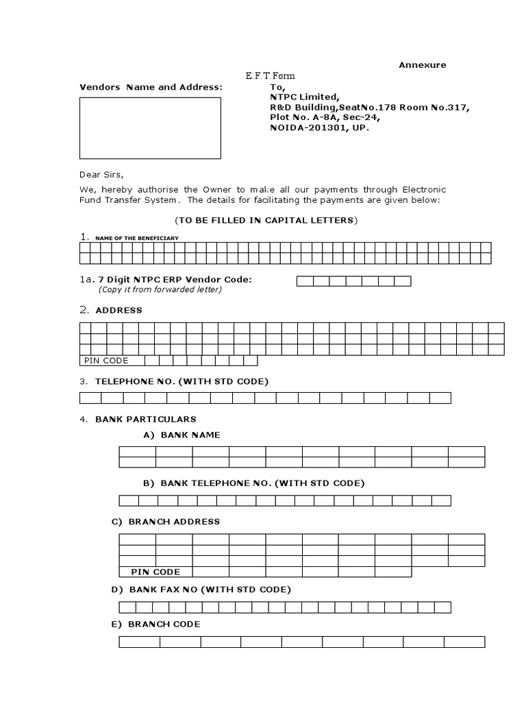 E.F.T.Form: (Copy It From Forwarded Letter) | PDF | Banks | Cheque