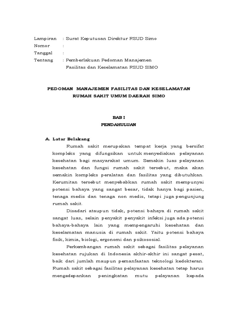Pedoman K3RS RSUD Simo 2018 | PDF