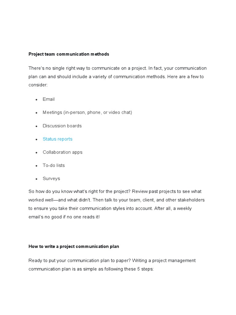Project Team Communication Methods | PDF | Communication
