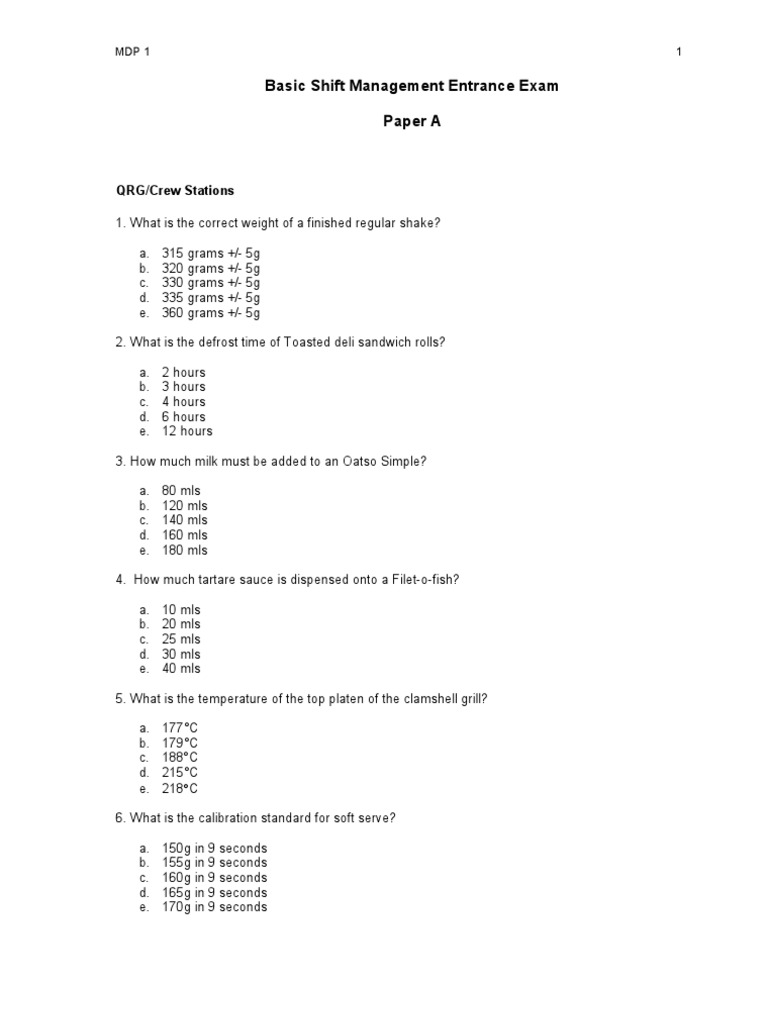 MDP1 Entrance Exam Practice | Foodborne Illness | Foods