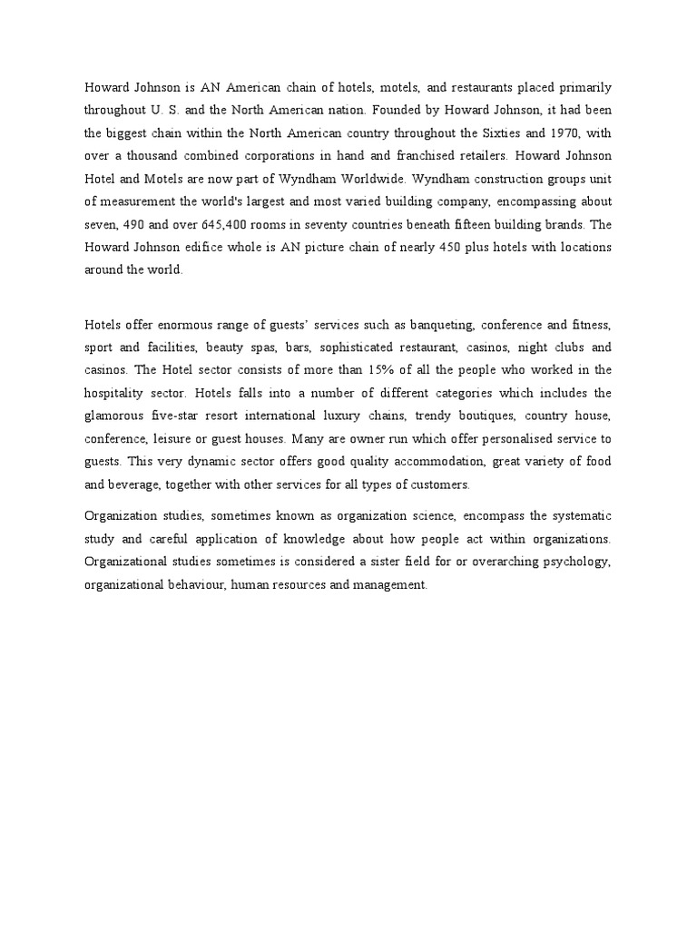 Howard Johnson Is AN American Chain of Hotels | PDF | Business ...