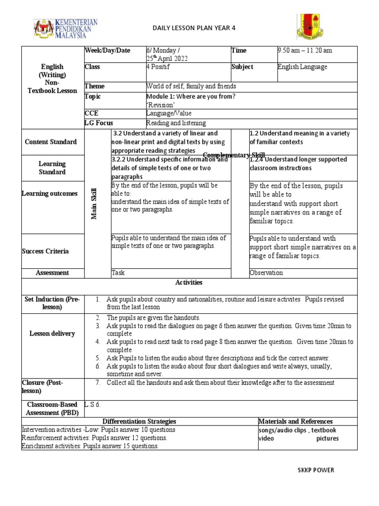 Year 4 English Lesson Plan Overview | PDF | Lesson Plan | Learning